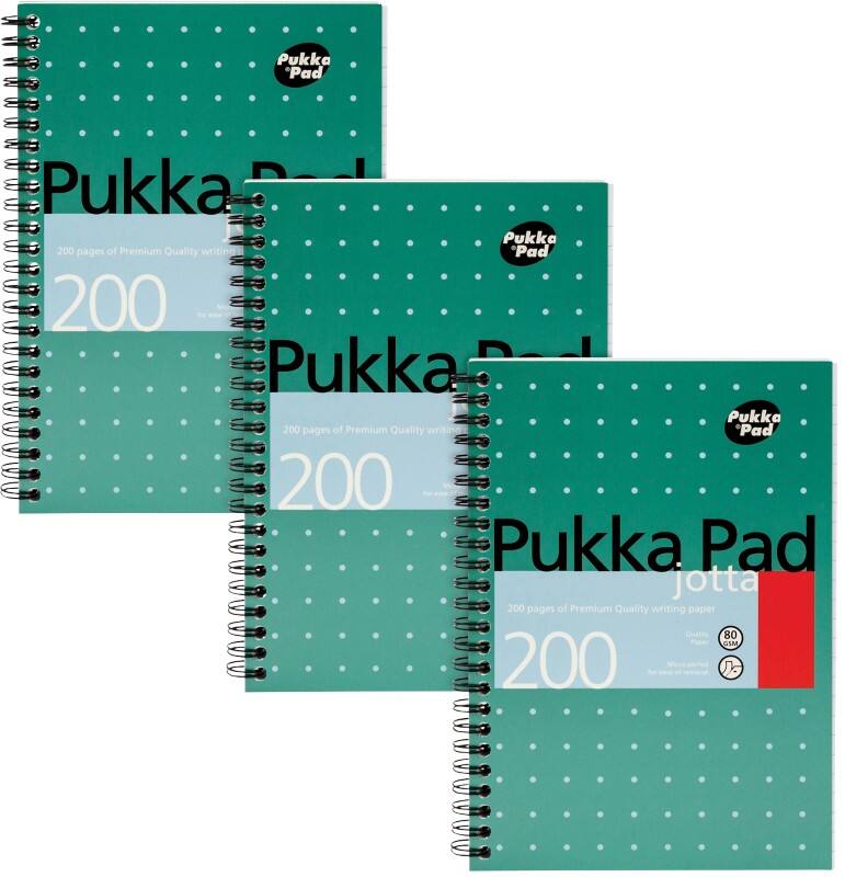 Pukka Pad Schrijfblok Metallic Jotta A5 Gelinieerd Spiraalgebonden Karton Harde rug Groen Geperforeerd 200 Pagina's 3 Stuks