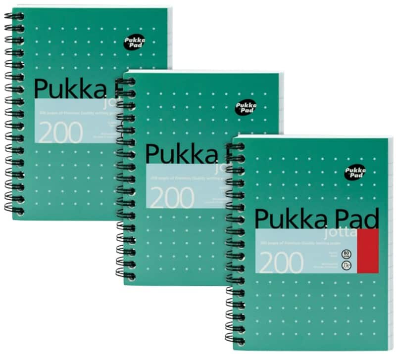 Pukka Pad Schrijfblok Metallic Jotta A6 Gelinieerd Spiraalgebonden Karton Harde rug Groen Geperforeerd 200 Pagina's 3 Stuks