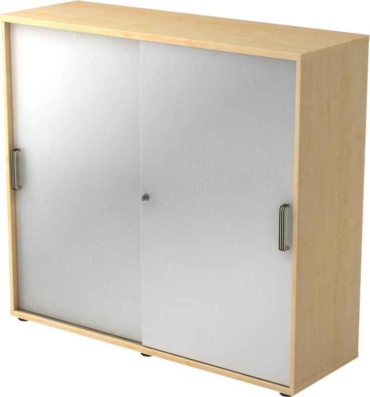 Hammerbacher Schuifdeurkast Spaanplaat 2 Planken Afsluitbaar 1.200 x 400 x 1.100 mm Ahorn Bruin, zilver