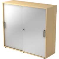 Hammerbacher Schuifdeurkast Spaanplaat 2 Planken Afsluitbaar 1.200 x 400 x 1.100 mm Ahorn Bruin, zilver