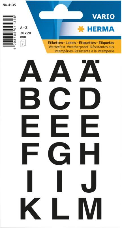 HERMA Letteretiketten 4135 Zwart 20 x 20 mm  2 Vellen à 18 Etiketten