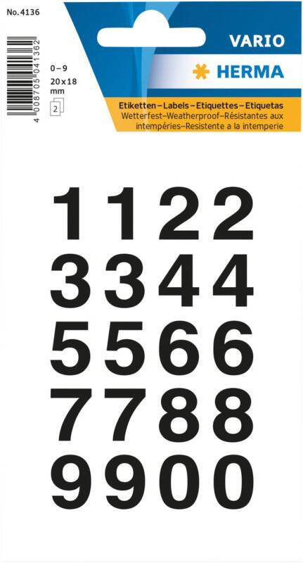 HERMA Nummeretiketten 4136 Klevend Zwart 20 x 18 mm  2 Vellen à 20 Etiketten