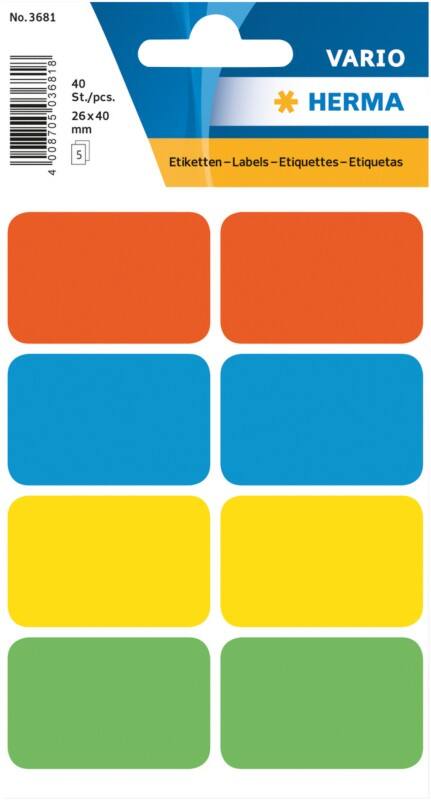 HERMA Etiketten 3681 Klevend Kleurenassortiment 2,6 x 4 cm  5 Vellen à 8 Etiketten