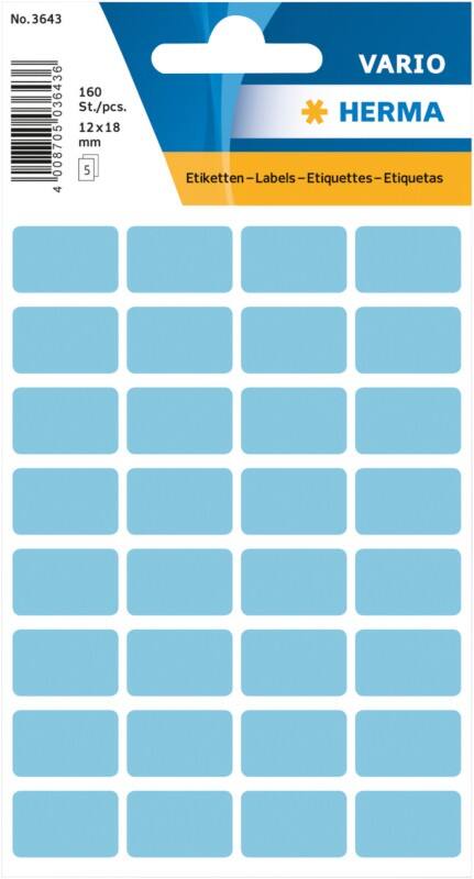 HERMA Etiketten 3643 Klevend Blauw 1,2 x 1,8 cm  5 Vellen à 32 Etiketten