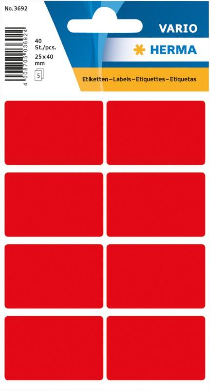 HERMA Etiketten 3692 Klevend Rood 2,5 x 4 cm  5 Vellen à 8 Etiketten