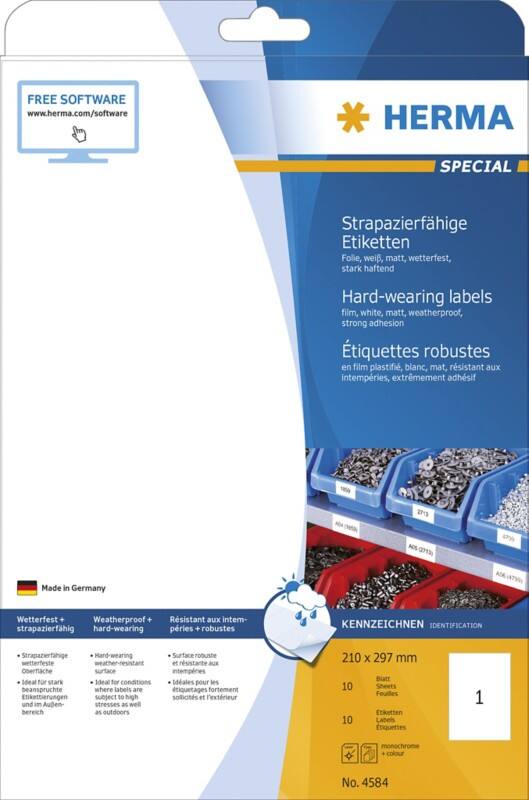 HERMA Laser Folie 4584 Klevend A4 Wit 210 x 297 mm  10 Vellen à 1 Etiket