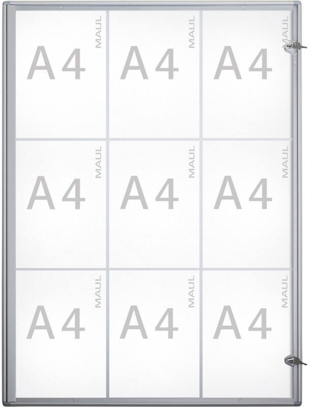 Maul MAULextraslim Vergrendelbaar notitiebord Magnetisch 9 x A4 Wandmontage Afsluitbaar Binnen 71 (B) x 95,1 (H) cm Zilver