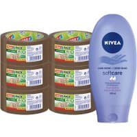 tesapack Verpakkingstape Eco & Strong Bruin Eco en Nivea Crème Bundel 50 mm x 66 m 6 rollen