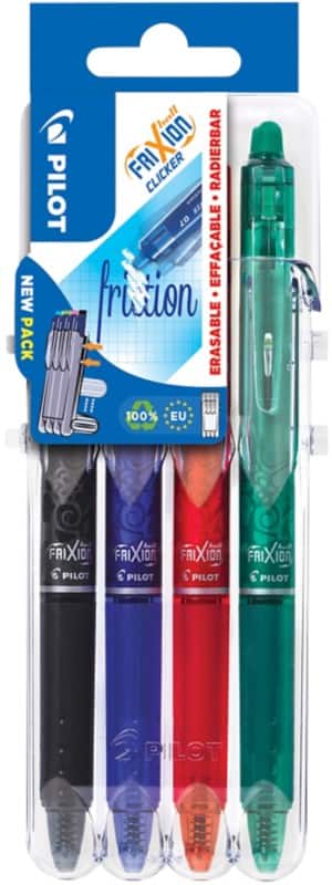 Pilot FriXion Ball Clicker Balpen Kleurenassortiment 0,35 mm Medium Kegelvormig  4 Stuks