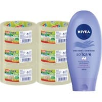 tesapack Verpakkingstape Eco & Strong Transparant en Nivea Crème Bundel 50 mm x 66 m 6 rollen