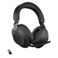 Jabra Evolve2 85 Draadloos Stereo Headset met Oplaadstandaard Over het hoofd Noise Cancelling Bluetooth, 3,5 mm Jack Male, USB Type-A met Microfoon Zwart