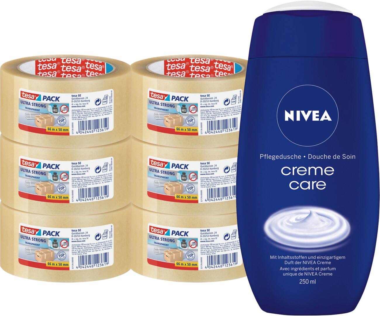 tesapack Transparante tape 4124 en Douchegel Bundel 50 mm x 66 m Transparant 6 Stuks