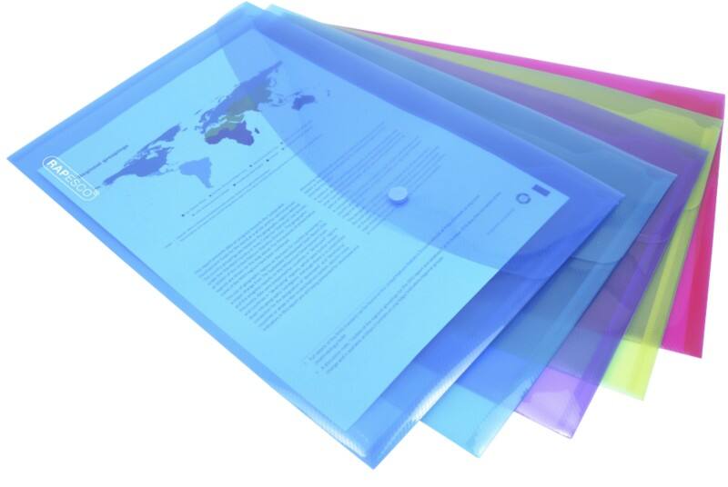 Rapesco Documentmap A4 Drukknop PP (Polypropeen) 24,3 (B) x 0,2 (D) x 35,4 (H) cm Kleurenassortiment 5 Stuks