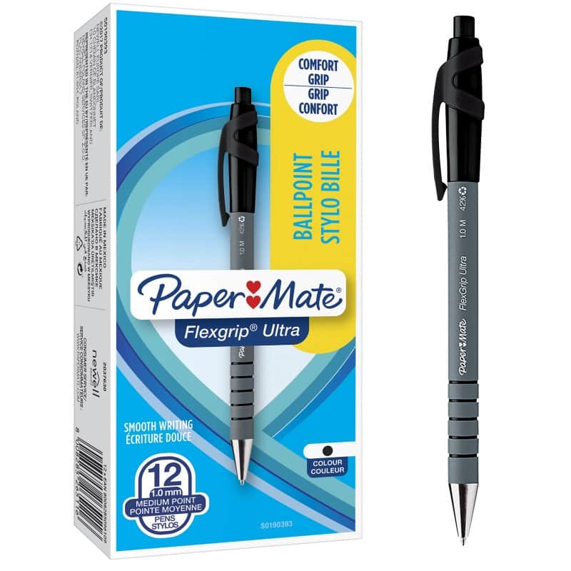 Papermate FlexGrip Ultra Intrekbaar Balpen Zwart 1 mm Medium Balpen 12 Stuks