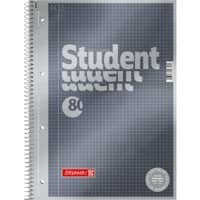 BRUNNEN Student Premium Notitieboek A4 Geruit Spiraalbinding Zijgebonden Karton Grijs Geperforeerd 160 Pagina's 80 Vellen