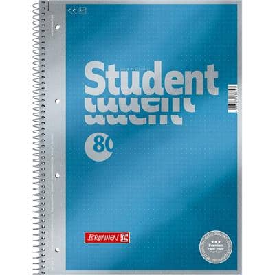 BRUNNEN Student Premium Notitieboek A4 Gestipt Spiraal gebonden Karton Blauw Geperforeerd 160 Pagina's 80 Vellen
