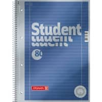 BRUNNEN Student Premium Notitieboek A4 Gelinieerd Spiraal gebonden Karton Blauw Geperforeerd 160 Pagina's 80 Vellen