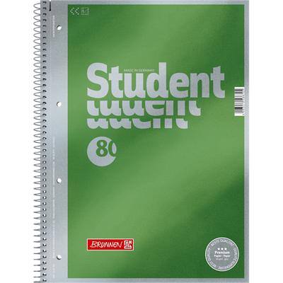 BRUNNEN Student Premium Notitieboek A4 Blanco Spiraal gebonden Karton Groen Geperforeerd 160 Pagina's 80 Vellen