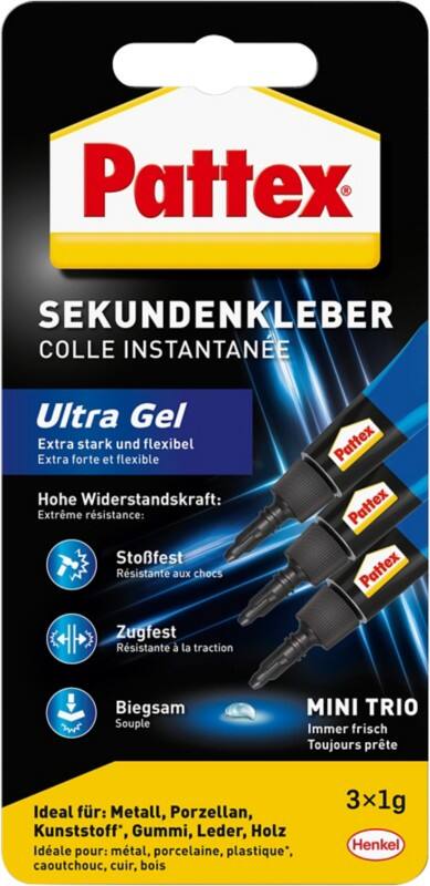 Pattex Secondelijm Permanent Ultra Gel Transparant PSMG3 3 Stuks à 1 g