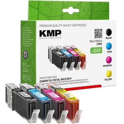KMP Compatibel Canon CLI-551XL BK/C/M/Y Inktcartridge Zwart, Zwart, Cyaan, Magenta, Geel Multipak  4 Stuks
