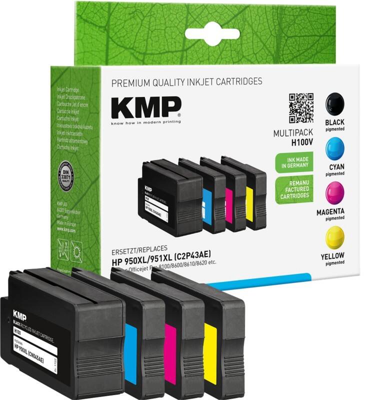 KMP Compatibel HP 950XL / 951XL Inktcartridge C2P43AE Zwart, cyaan, magenta, geel Multipak  4 Stuks