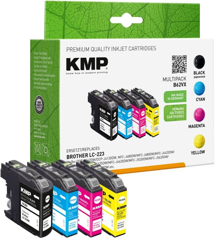 KMP Compatibel Brother LC223VALBP Inktcartridge Zwart, cyaan, magenta, geel