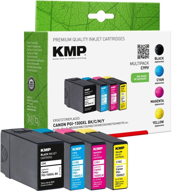 KMP Compatibel Canon PGI-1500XL BK/C/M/Y Inktcartridge Zwart, cyaan, magenta, geel