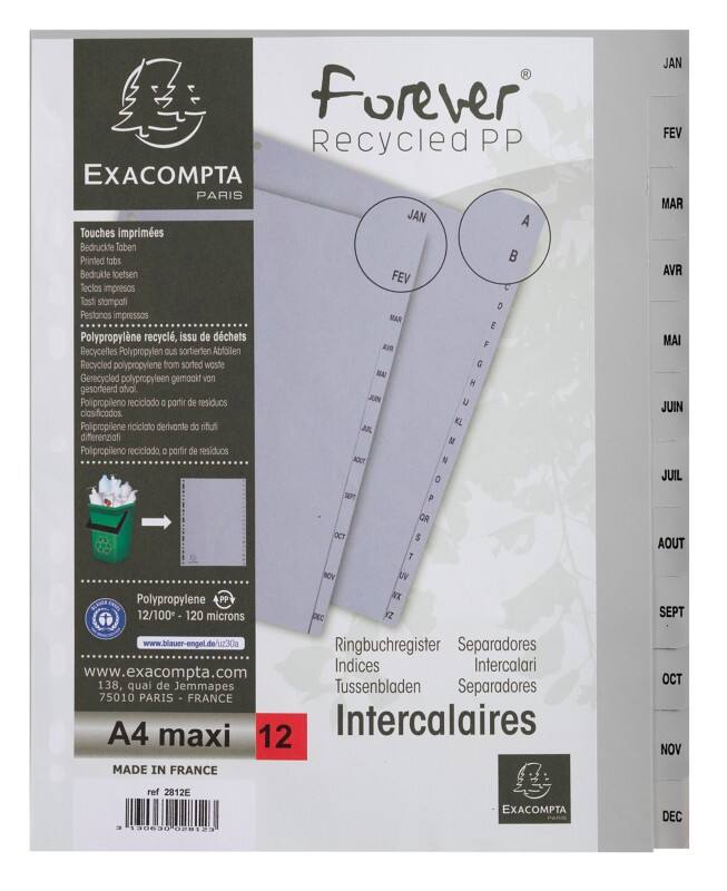 Exacompta Tabbladen A4 Maxi Grijs 12 tabs PP (Polypropeen) 11 Gaten 2812E 10 Stuks