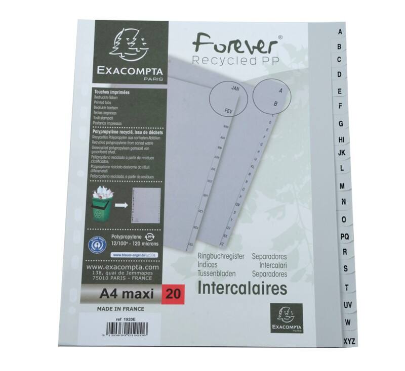 Exacompta Tabbladen A4 Maxi Grijs 20 tabs PP (Polypropeen) 11 Gaten 1920E 10 Stuks