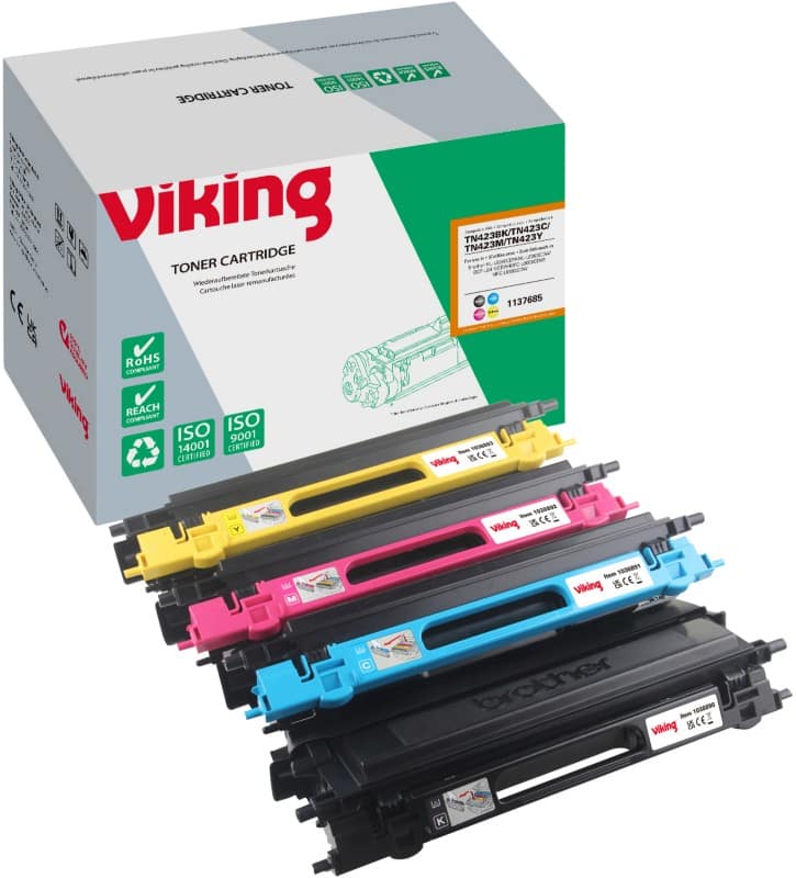 Viking TN-423BK / TN-423C / TN-423M / TN-423Y compatibele Brother tonercartridge zwart, cyaan, magenta, geel multipak 4 stuks
