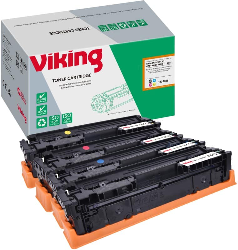 Viking 203X compatibele HP tonercartridge CF540X / CF541X / CF543X / CF542X zwart, cyaan, magenta, geel multipak 4 stuks