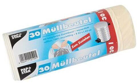 PAPSTAR Vuilniszakken 30 l Sluittouw Wit LDPE (Lagedichtheidpolyetheen) 17 micron 30 Stuks