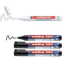 Edding Whiteboard-, glassboardmarker E-360 + E-90 Bullet Zwart, wit 4 Stuks