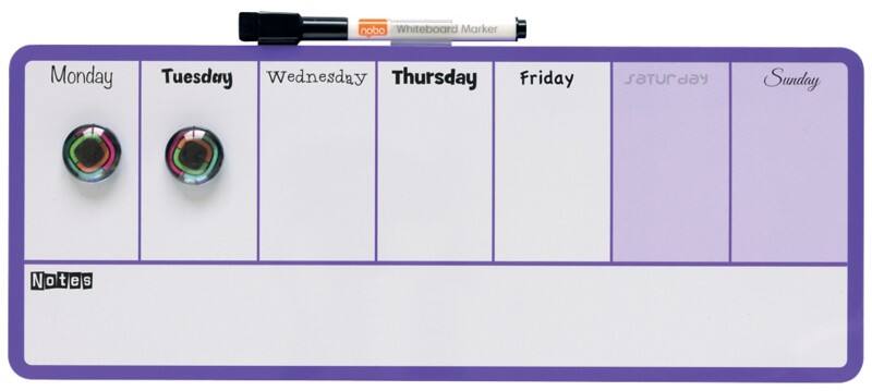 Nobo Mini Magnetisch whiteboard Weekagenda Wandmontage 1904048 Gelakt staal 360 x 140 mm Paars, wit