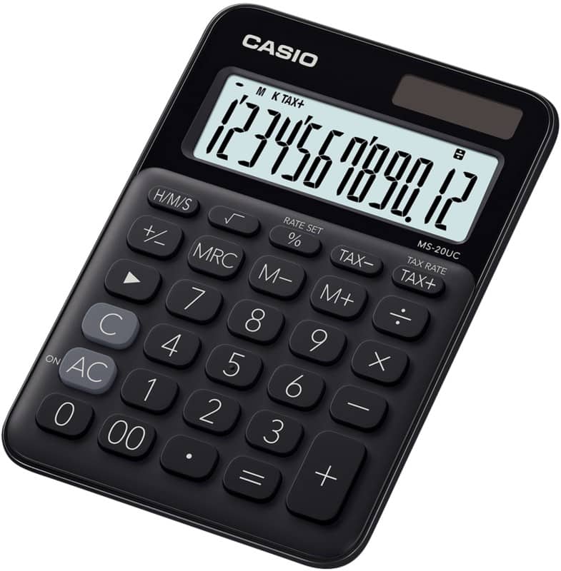 Casio Bureaurekenmachine met telrol MS-20UC-BK 12-cijferige display Zwart