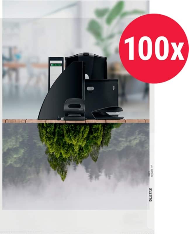 Leitz Recycle L-map Recycled A4 Generfd Transparant 140 micron PP (Polypropeen) Boven en rechts 100 Stuks
