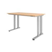 Hammerbacher Zit-sta-bureau Rechthoekig Beuken, zilver Spaanplaat C-voet 160 x 80 cm