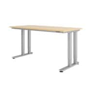 Hammerbacher Zit-sta-bureau Rechthoekig Esdoorn, zilver Spaanplaat C-voet 180 x 80 cm