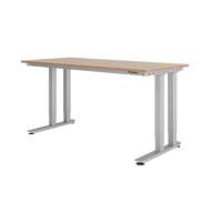 Hammerbacher Zit-sta-bureau Rechthoekig Walnoot, zilver Spaanplaat C-voet 180 x 80 cm