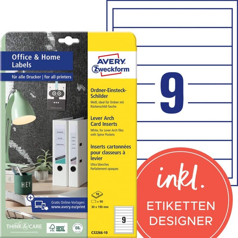 Avery Etiket C32266-10 A4 Wit 30 x 190 mm 10 Vellen à 9 Etiketten