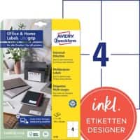 Avery Etiketten 6124 Klevend A4 Wit 105 x 148 mm 10 Vellen à 4 Etiketten