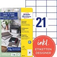Avery Etiketten 3652-10 Klevend A4 Wit 70 x 42,3 mm 10 Vellen à 21 Etiketten