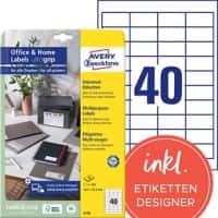 Avery Etiketten 6126 Klevend A4 Wit 48,5 x 25,4 mm 10 Vellen à 40 Etiketten