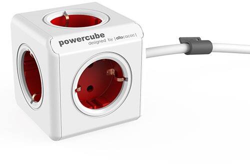Allocacoc 1307 / DEEXPC PowerCube Stekkerdoos 5 stopcontacten, 3 m Wit, rood