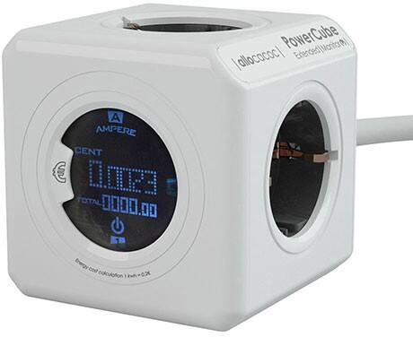 Allocacoc 8910 / DEEXMO PowerCube Stekkerdoos met Energieverbruiksmonitor 4 Stopcontacten 1,5m Wit, grijs