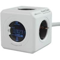 Allocacoc 8910 / DEEXMO PowerCube Stekkerdoos met Energieverbruiksmonitor 4 Stopcontacten 1,5m Wit, grijs