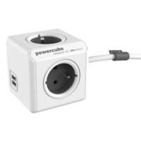 Allocacoc 6403GY / BEEUPC PowerCube Stekkerdoos met 2 USB-poorten 3 stopcontacten type E 1,5 m Wit, grijs