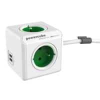 Allocacoc 6403GN / BEEUPC PowerCube Stekkerdoos met 2 USB-poorten 3 stopcontacten type E 1,5 m wit, groen