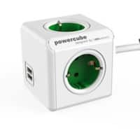 Allocacoc 1402GN / DEEUPC PowerCube Stekkerdoos met 2 USB-poorten 4 stopcontacten Type F 1,5 m wit, groen