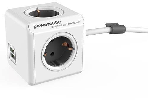 Allocacoc 1407 / DEEUPC PowerCube Stekkerdoos met 2 USB-poorten 4 stopcontacten type F 3 m Wit, grijs